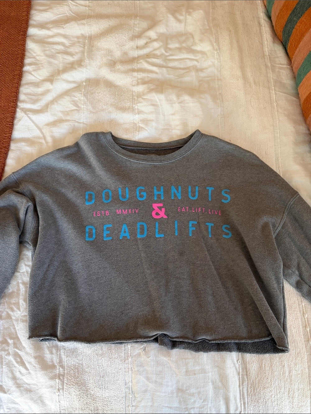 Doughnuts & Deadlifts Gray Graphic Crop Sweatshirt